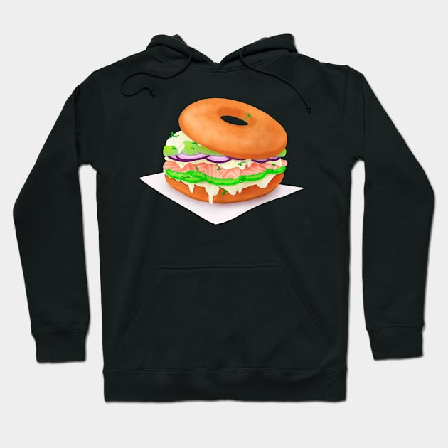 Salmon bagel sticker Hoodie by Amalus-files